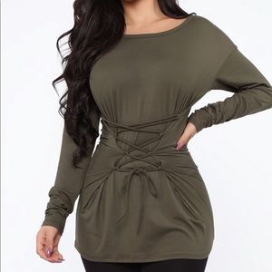 Olive Green Lace up tunic